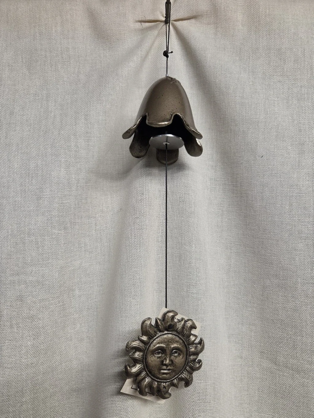 Vintage Windcharm Bronze Sun Face Hanging Bell - Metallic Brown Accent